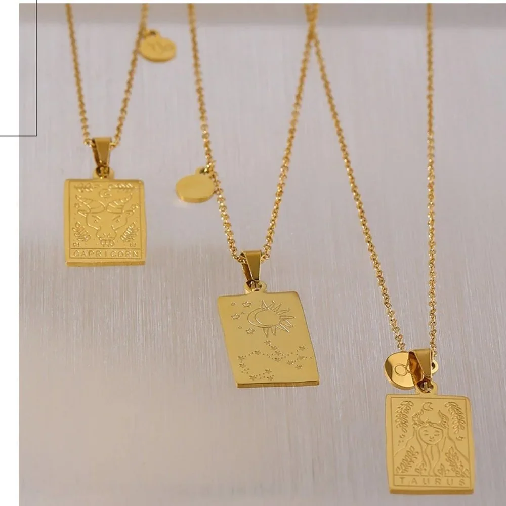 NEW 18K Gold Plated Pisces Sign Zodiac Tarot Card Square Pendant Ne… - Picture 10 of 14